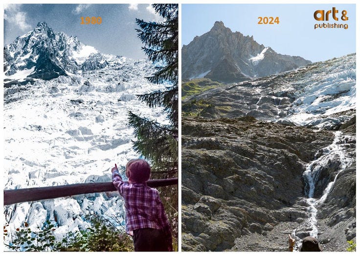 Mont Blanc Glacier 1980 vs 2024 Mont Blanc Glacier 1980 vs 2024