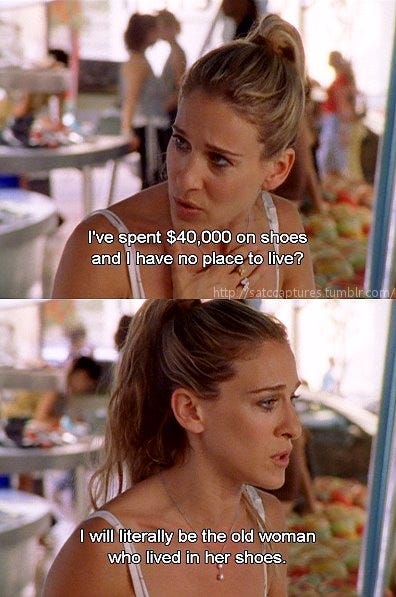 HaHa! Women who lived in her shoes! #sexandthecity #carriebradshaw  #shoeminded