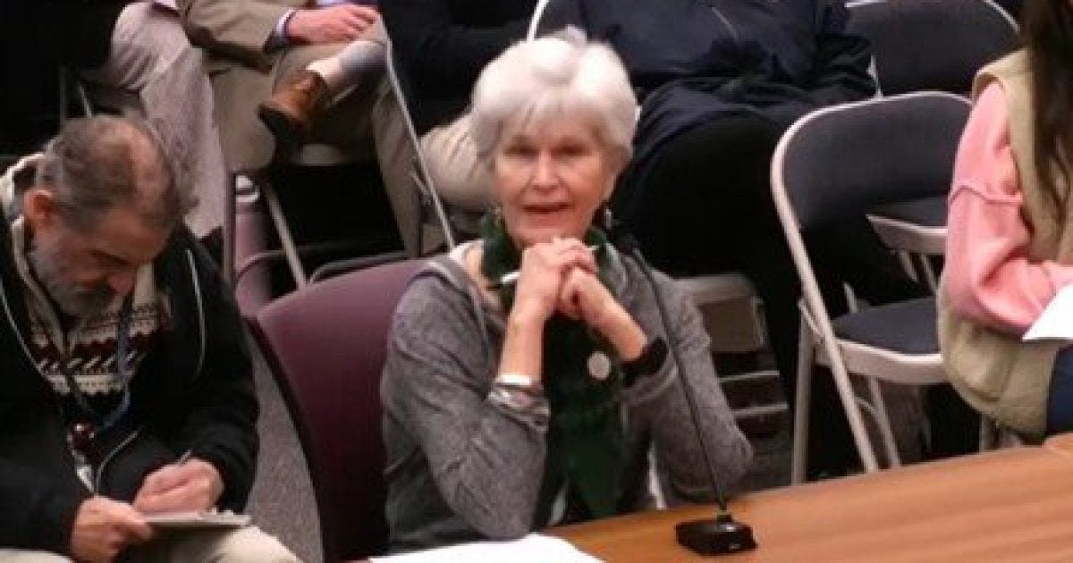 Woman with white hair sitting at a table during a public meeting, engaged and listening, with attendees visible in the background. Woman with white hair sitting at a table during a public meeting, engaged and listening, with attendees visible in the background.