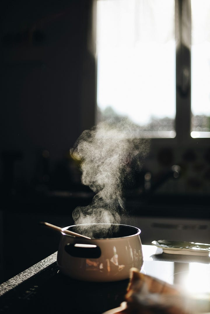 Money on fire. Food in a pot. Photos by JP Valery and Gaelle Marcel via Unsplash.