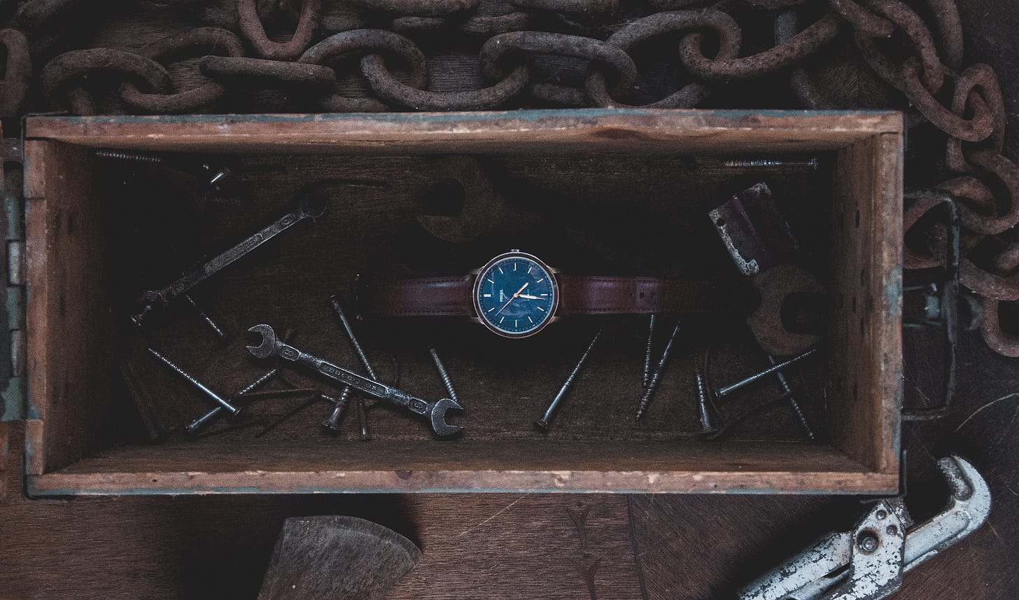 A watch in a toolbox A watch in a toolbox