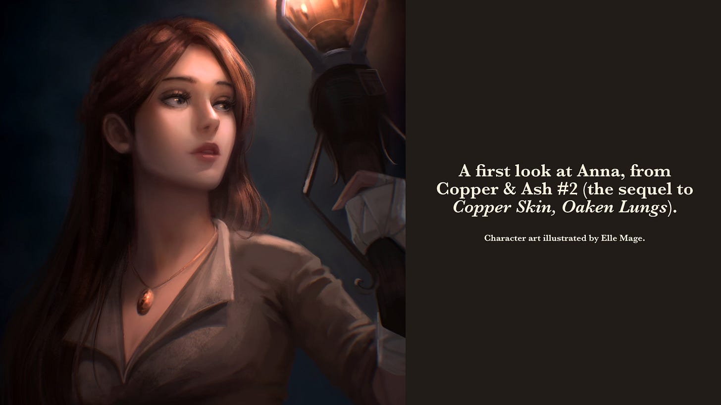 Art of Anna from Copper & Ash book 2 holding a beacon.