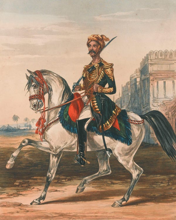 A sepoy cavalryman on horseback