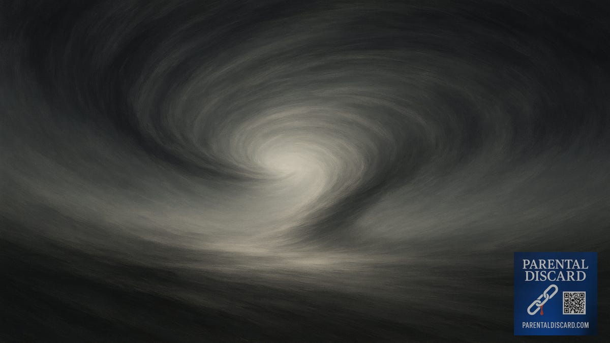 Abstract image of a swirling storm with a calm bright center, symbolizing the unnamed force within Parental Discard.