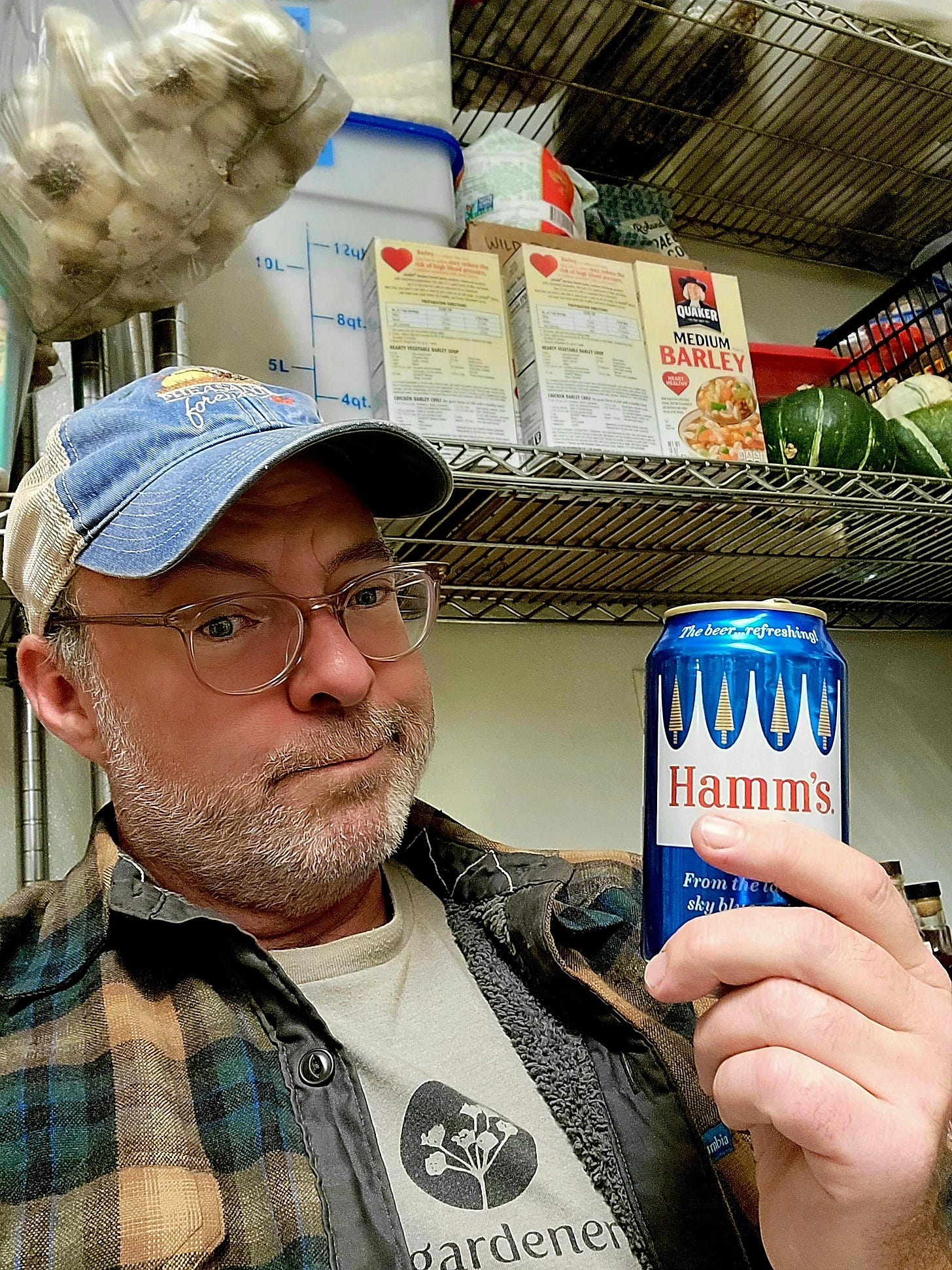 Hank Shaw tired, with a beer.