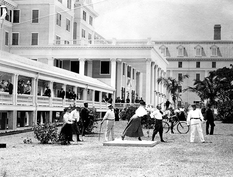 Figure 2: Royal Palm Hotel guests driving golf balls in 1899. Figure 2: Royal Palm Hotel guests driving golf balls in 1899.
