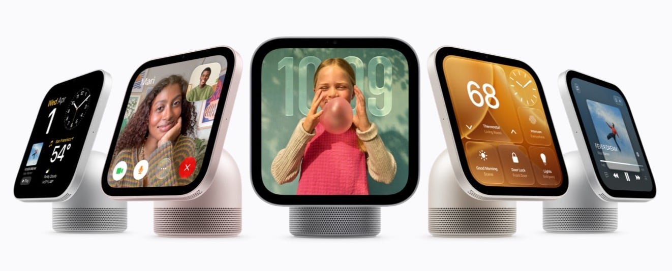 Five Apple HomeView devices against a white backdrop.