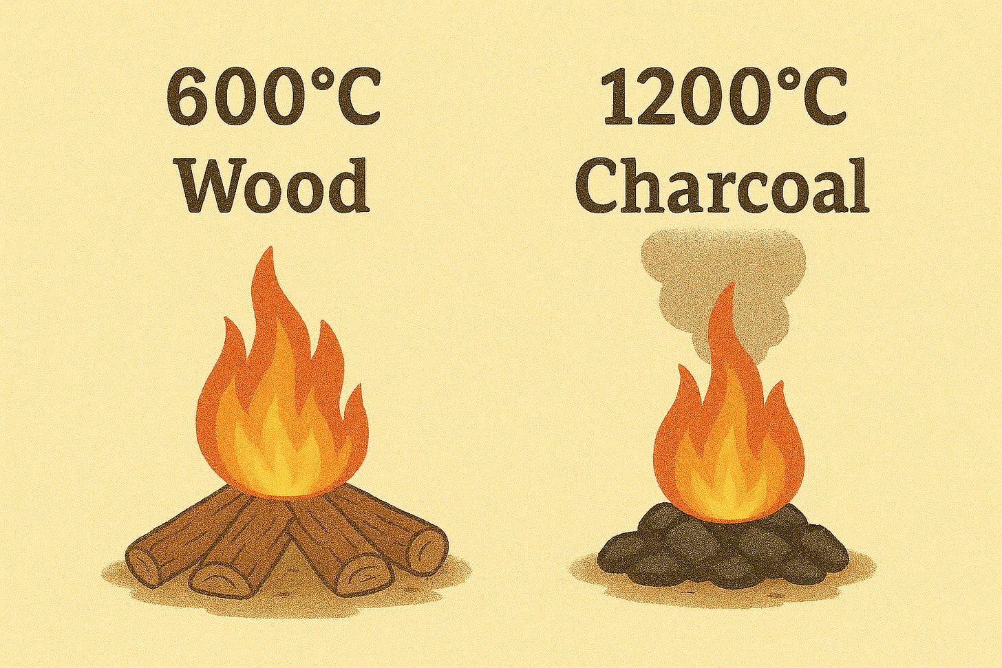 Wood fire vs charcoal fire temperatures