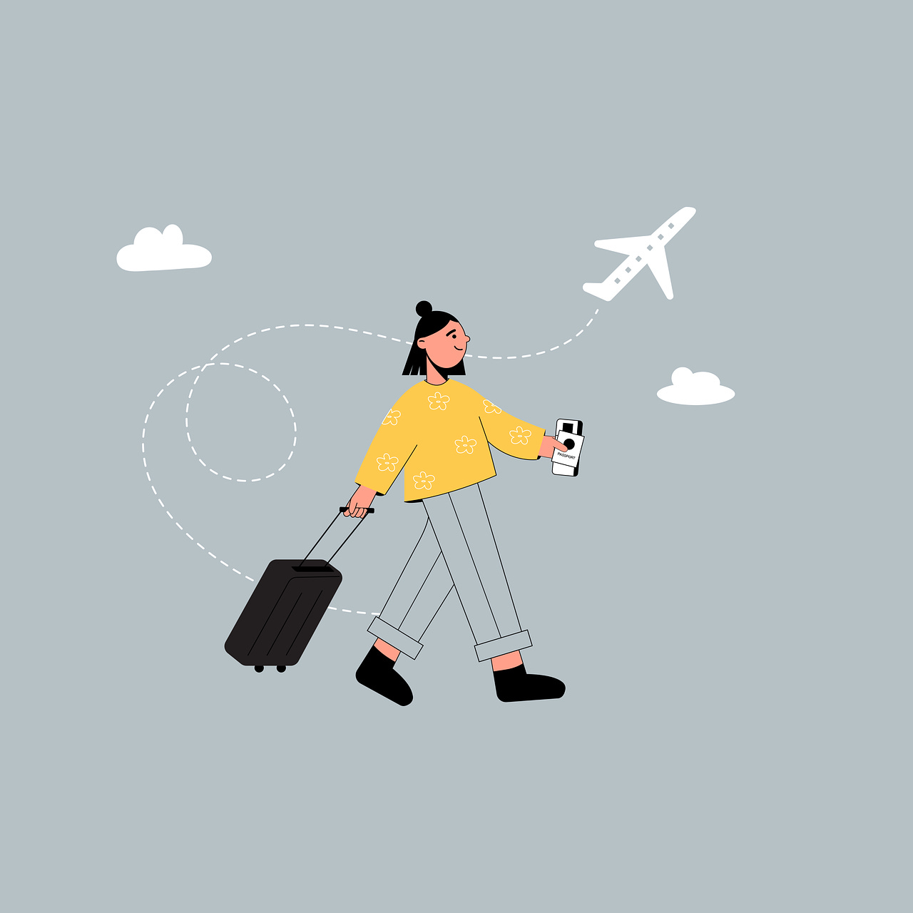 Free woman flight travel illustration