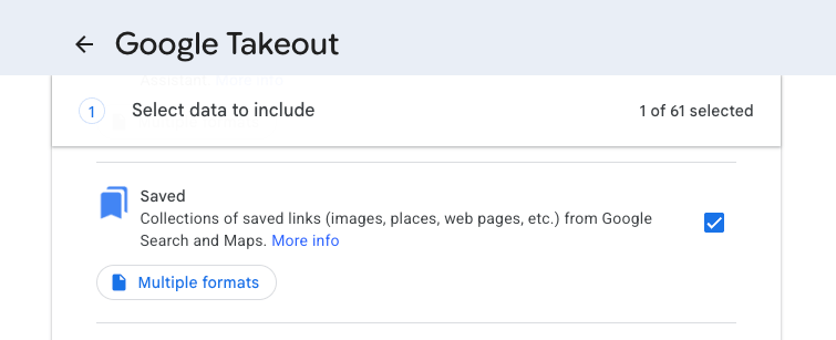Selecting Saved places in Google Takeout