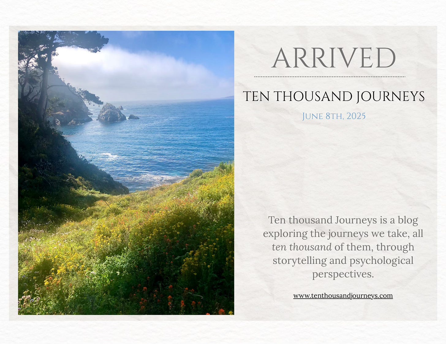 Image showing a postcard from the blog Ten Thousand Journeys