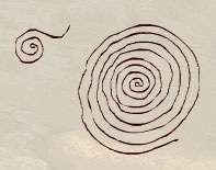 A set of ancient petroglyphs spirals found on the rocks at Chaco Canyon, New Mexico 
