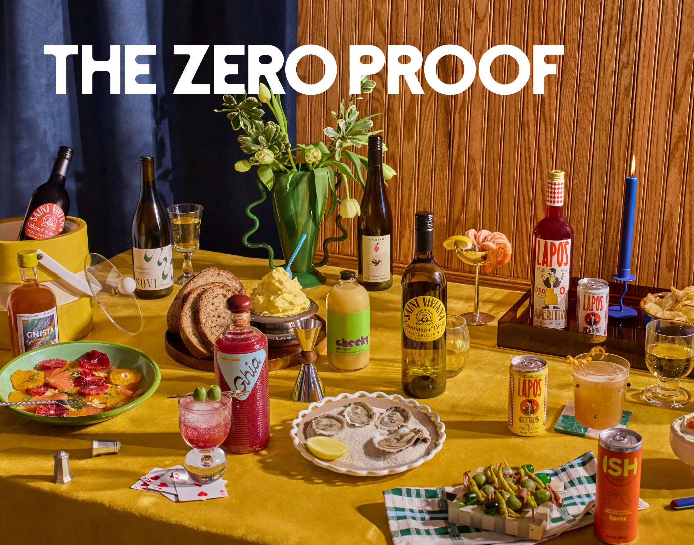 Table with assorted non-alcoholic drinks.