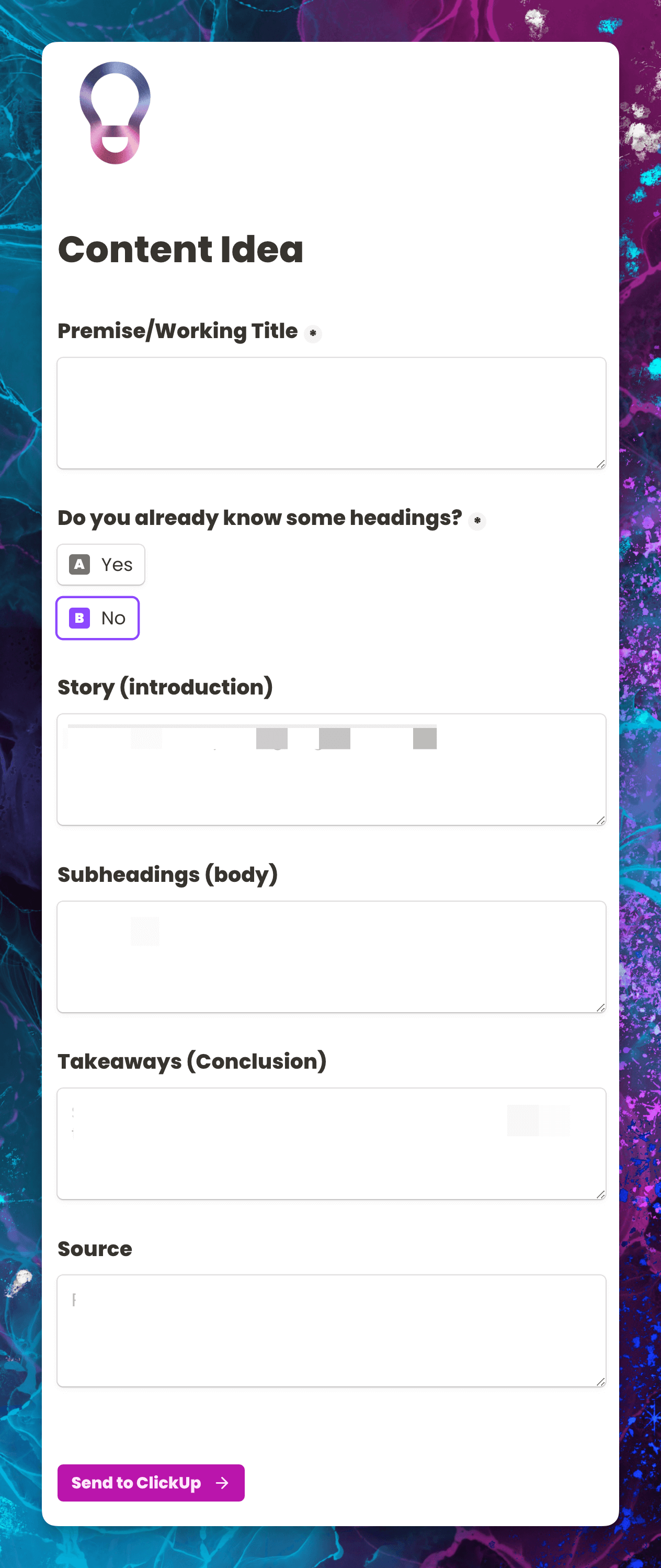 Screenshot of my content capture process as a Tally Form