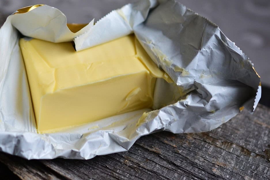 a stick of butter about to be melted to make small batch chocolate chip cookies recipe.