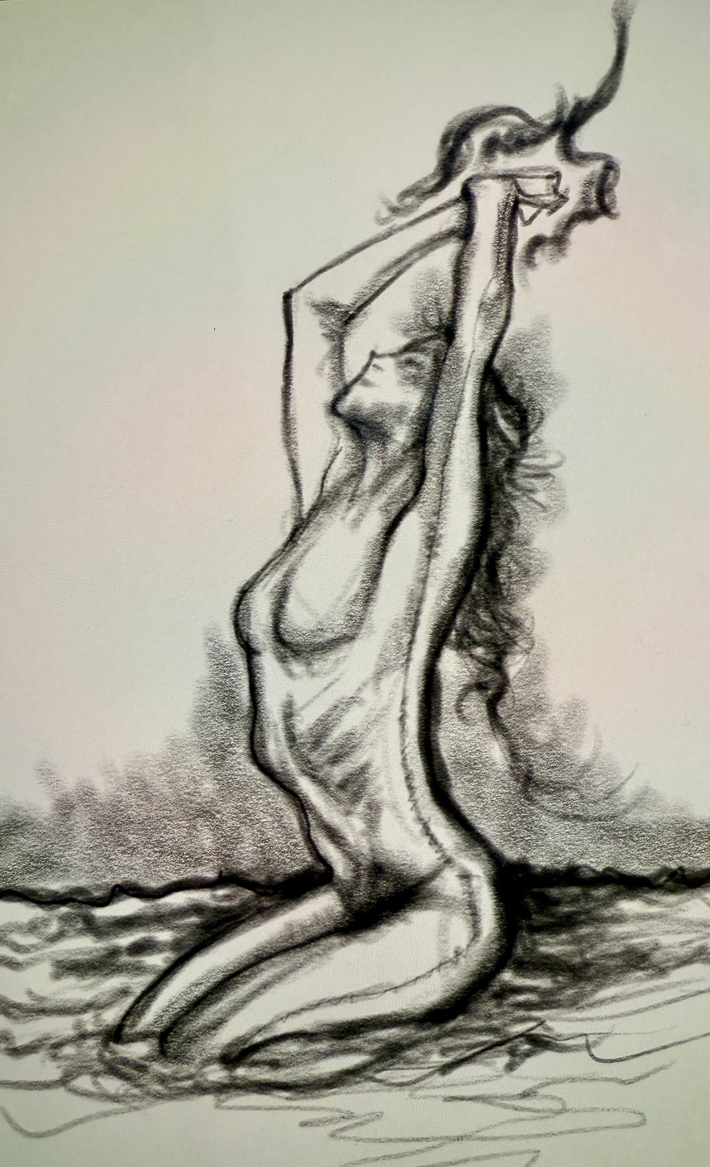 iPad sketch of woman stretching while in water.