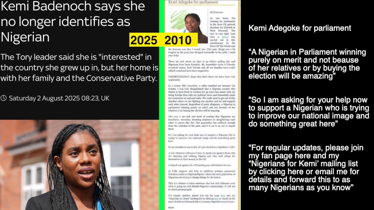 Farrukh on X: "2025: "Kemi Badenoch says she no longer identifies as Nigerian" 2010: Kemi Adegoke appeals to Nigerians for help to get elected in parliament. This is the campaign leaflet she Farrukh on X: "2025: "Kemi Badenoch says she no longer identifies as Nigerian" 2010: Kemi Adegoke appeals to Nigerians for help to get elected in parliament. This is the campaign leaflet she