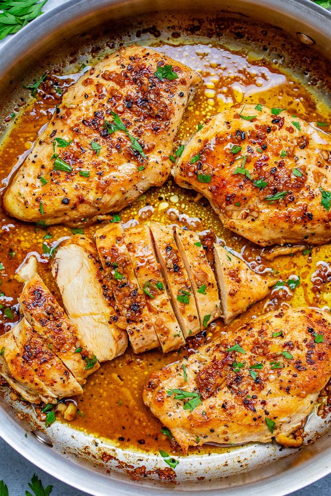 Garlic Butter Chicken in a deep skillet. 