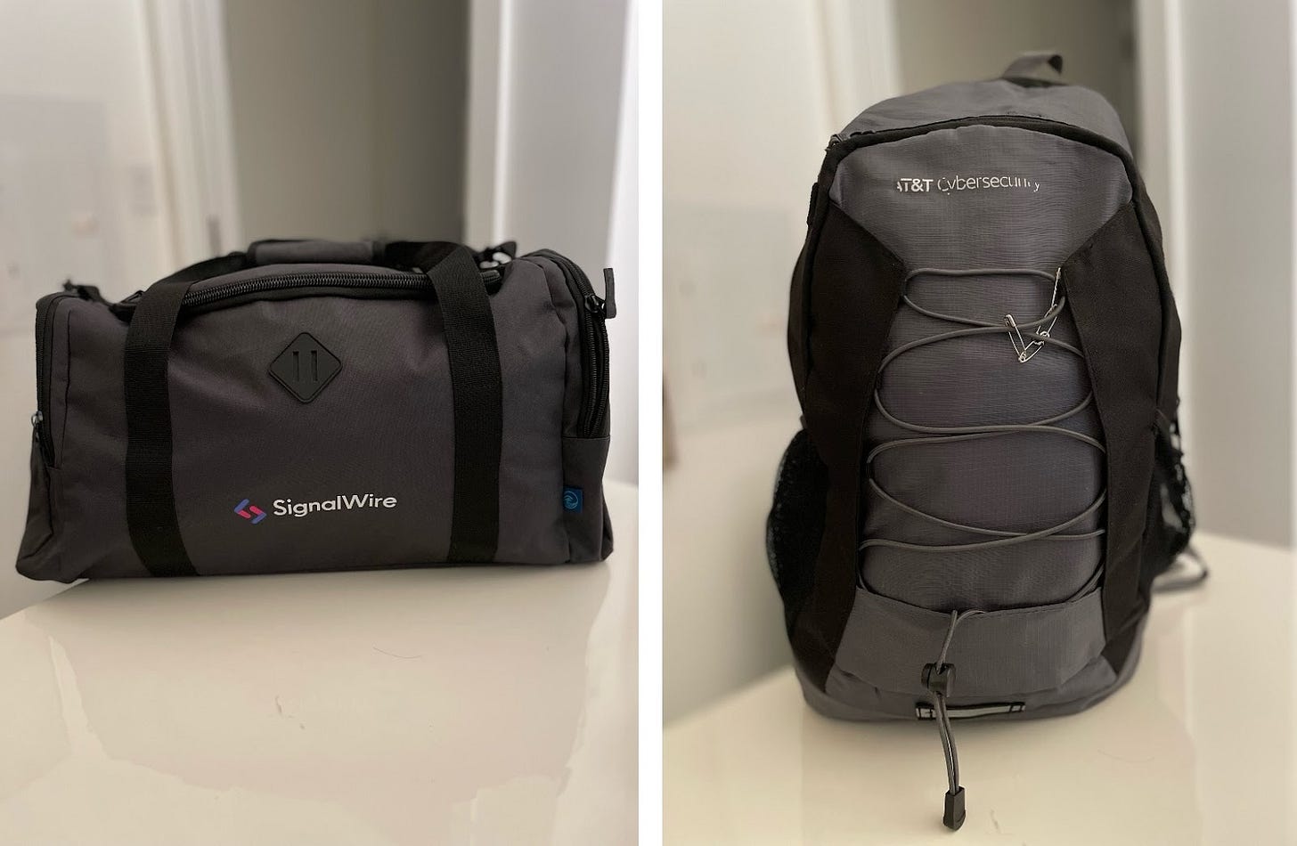 Photos of vendor duffle and backpack
