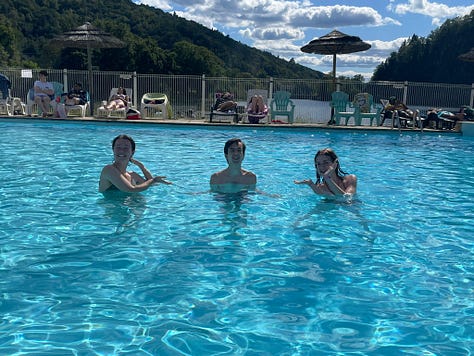 More pictures of us in the pool, by the lake, at the foam party and on the last day