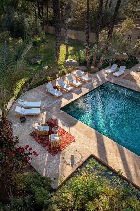 Interior or exterior view of Jnane Rumi boutique hotel, Marrakech Palmeraie. Photography by David Dumon.