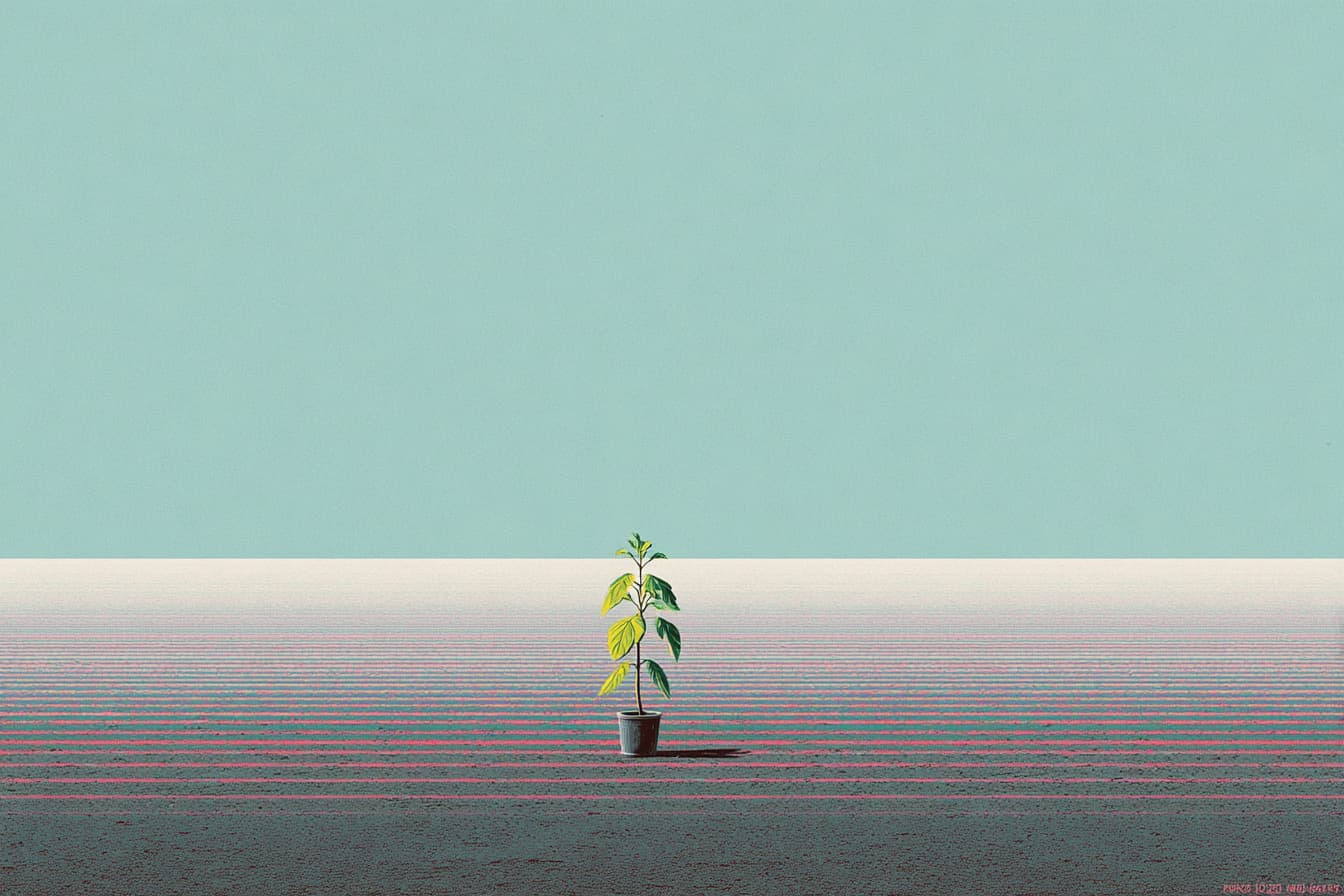 illustration of a small plant in the middle of a large open space