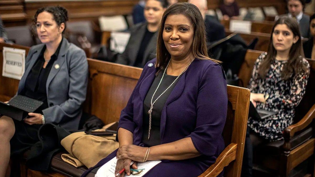 Deranger-In-Chief Letitia James smirked as Don Jr. took the stand at the Trump show trial in the corrupt New York State courts. Deranger-In-Chief Letitia James smirked as Don Jr. took the stand at the Trump show trial in the corrupt New York State courts.