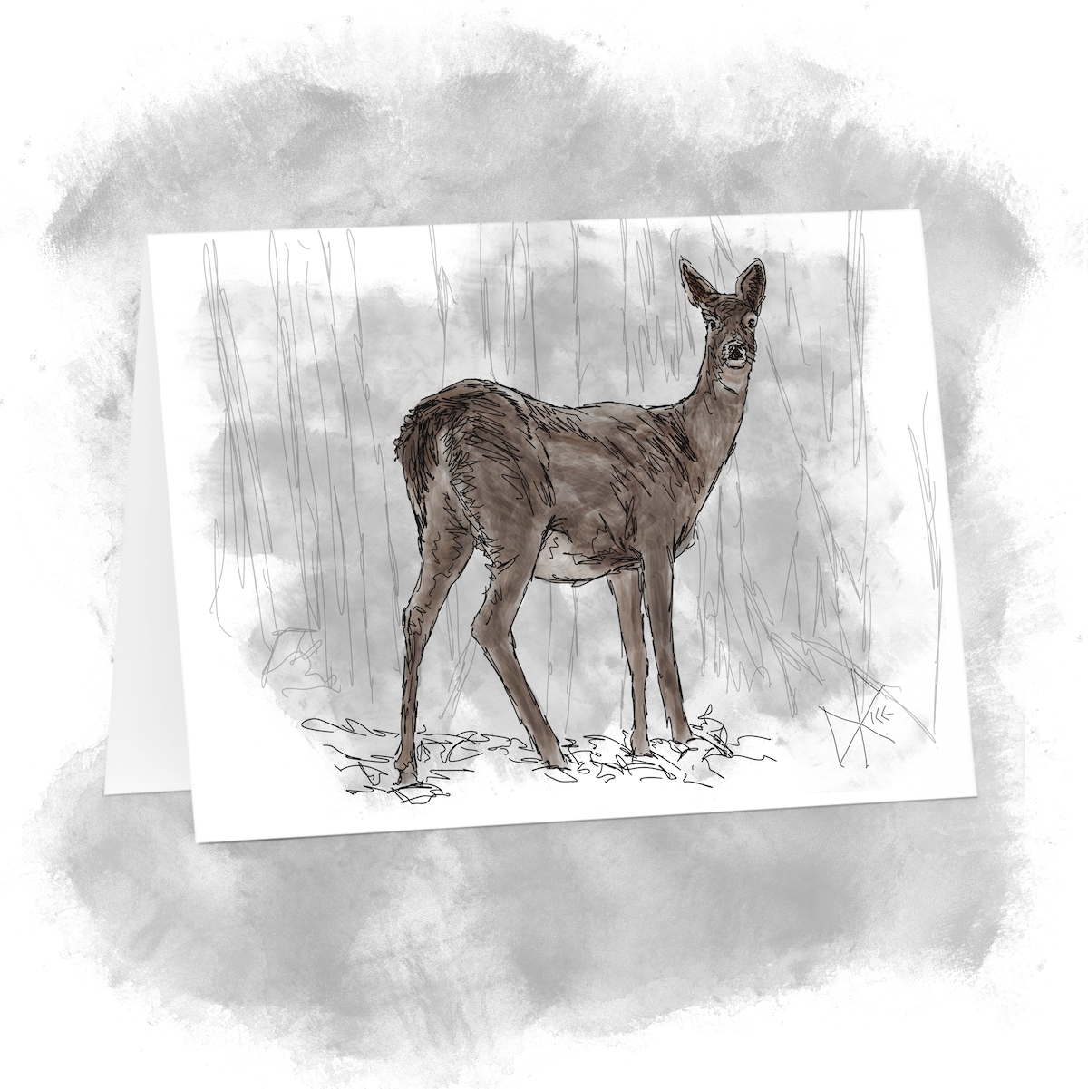 A white-tailed deer stands alertly, ready to return into the deeper forest. Sketch art by Don Rice. A white-tailed deer stands alertly, ready to return into the deeper forest. Sketch art by Don Rice.