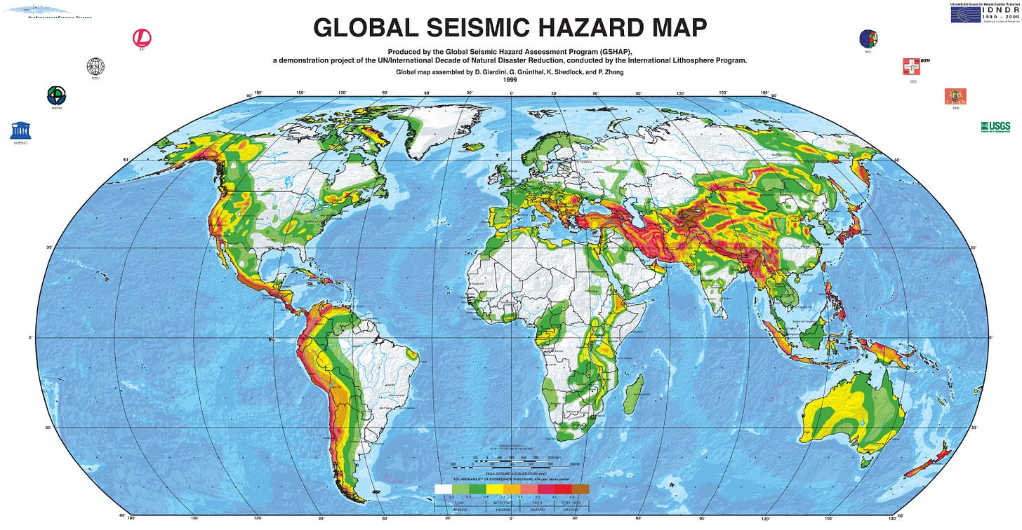 r/MapPorn - Earthquake danger zones around the world