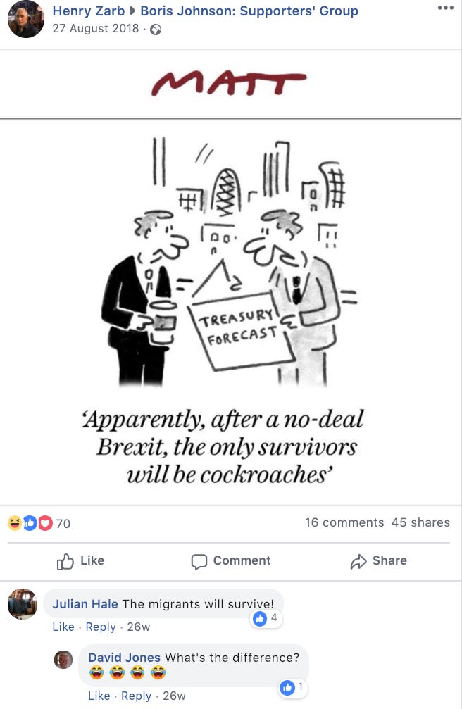 Boris Johnson Supporters' Group Migrants Cockroaches Boris Johnson Supporters' Group Migrants Cockroaches