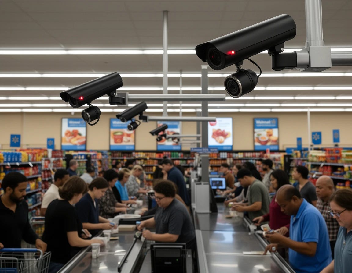 cameras spying on you in a Walmart as a you checkout 