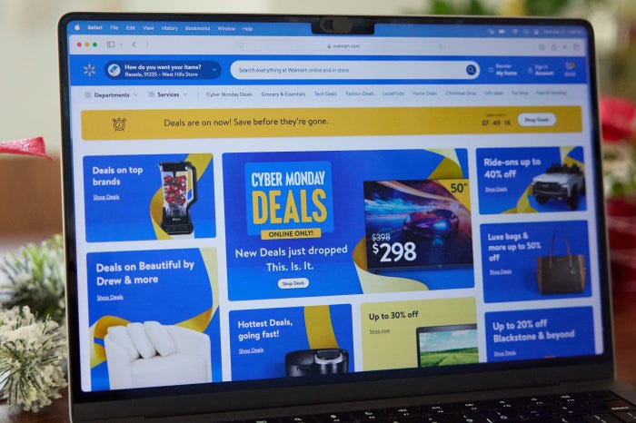 A laptop displaying Walmart's Cyber Monday deals.