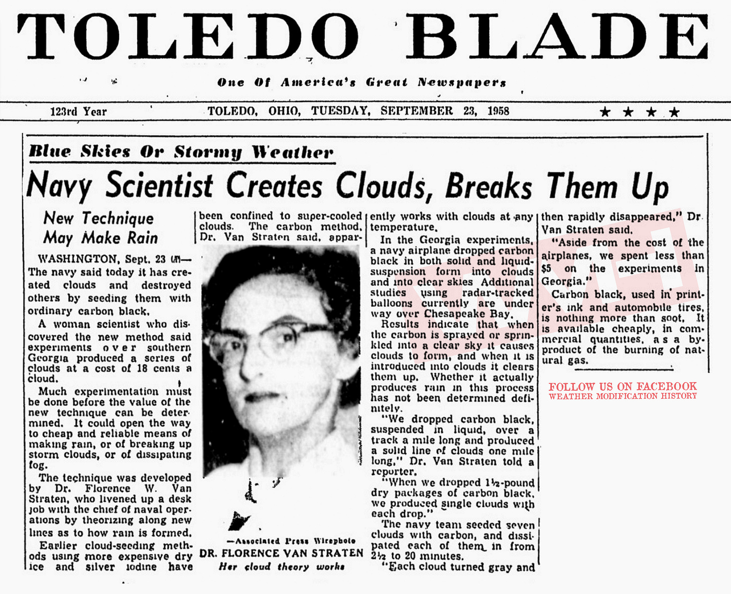 Newspapers 1958 09 23 navy scientist create and destroy clouds with carbon black soot.jpg