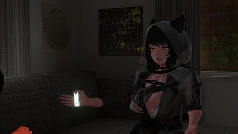 In these images, Noppers shows off a prop feature from his new avatar, Stray.