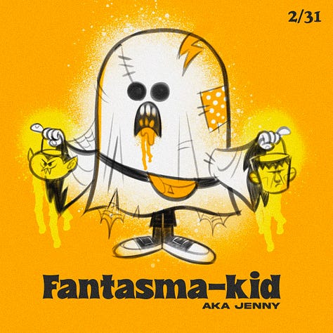 Spooky Kiddos are my custom character creations. They're kids dressed up in they're spookiest costumes. I drew one everyday for the entire month of October.