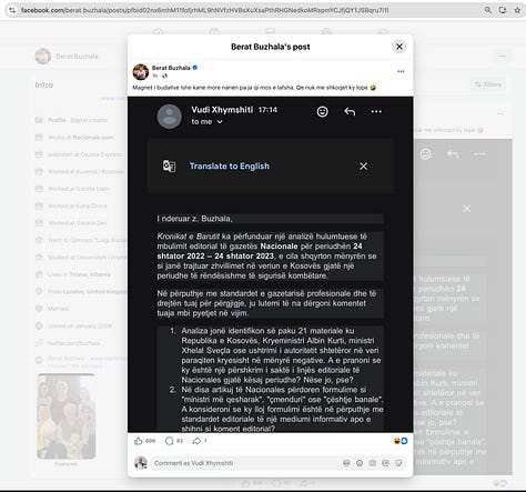 Berat Buzhala dhe komentuesit në postimin e tij në Facebook.
