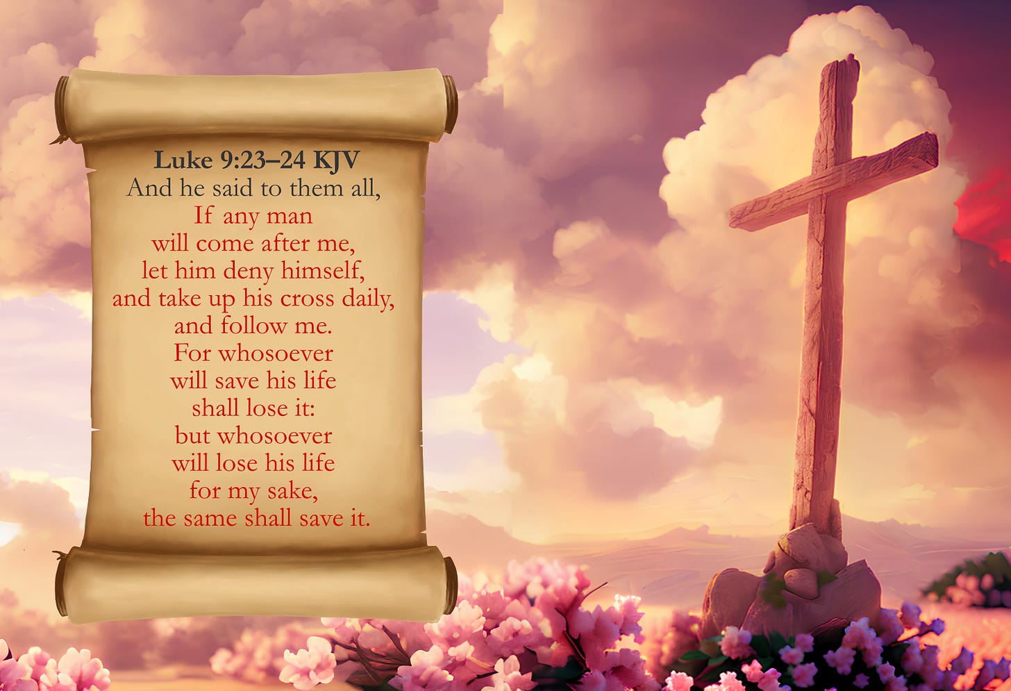 Clean Old Rugged Cross KJV Card - Luke 9:23–24 KJV - And he said to them all, If any man will come after me, let him deny himself, and take up his cross daily, and follow me. For whosoever will save his life shall lose it: but whosoever will lose his life for my sake, the same shall save it. 