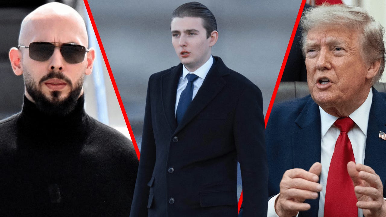 Photo of Andrew Tate, Barron Trump, Donald Trump Photo of Andrew Tate, Barron Trump, Donald Trump