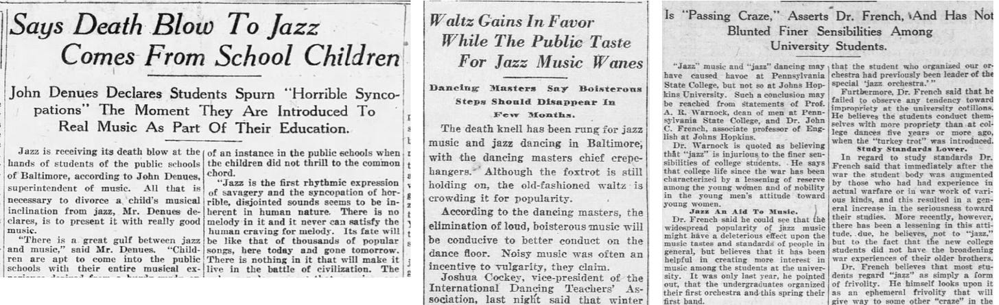 articles attacking jazz from 1921