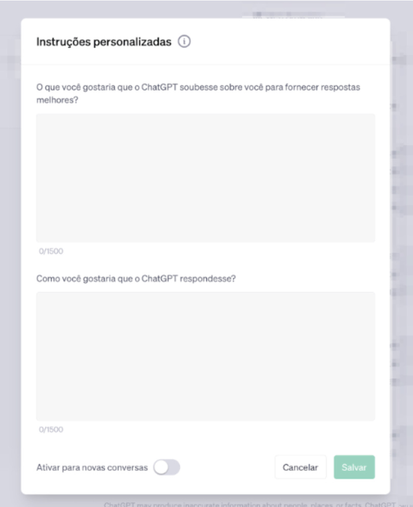 Figura 22 instruçoes personalizadas chatgpt-4 openai inteligencia artificial