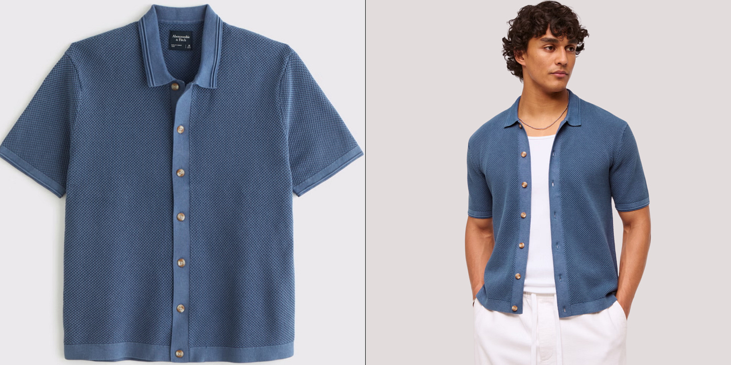 Abercrombie & Fitch Garment Dye Button-Through Sweater Polo