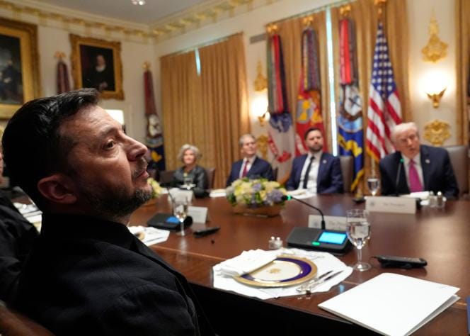 Ukrainian President Volodymyr Zelensky and his American counterpart, Donald Trump, during a lunch at the White House in Washington, October 17, 2025.