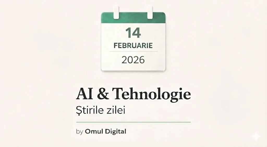 Vizual editorial pentru știri zilnice despre AI și tehnologie, cu un calendar minimalist ce afișează data curentă, titlul «AI & Tehnologie – Știrile zilei» și branding discret Omul Digital, pe fundal deschis. Vizual editorial pentru știri zilnice despre AI și tehnologie, cu un calendar minimalist ce afișează data curentă, titlul «AI & Tehnologie – Știrile zilei» și branding discret Omul Digital, pe fundal deschis.