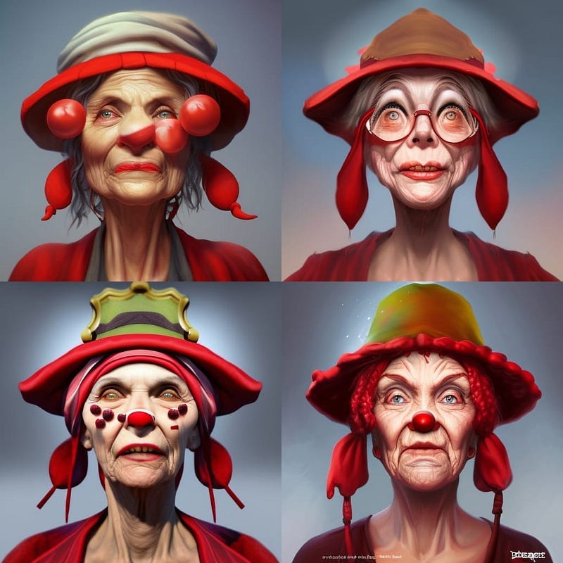 4 views of ugly old woman with red nose 4 views of ugly old woman with red nose