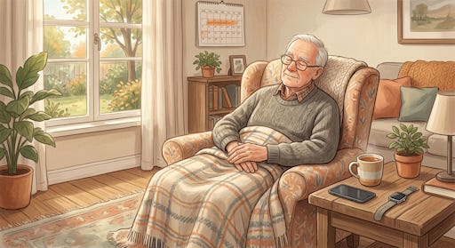 A senior man resting in a recliner. A senior man resting in a recliner.