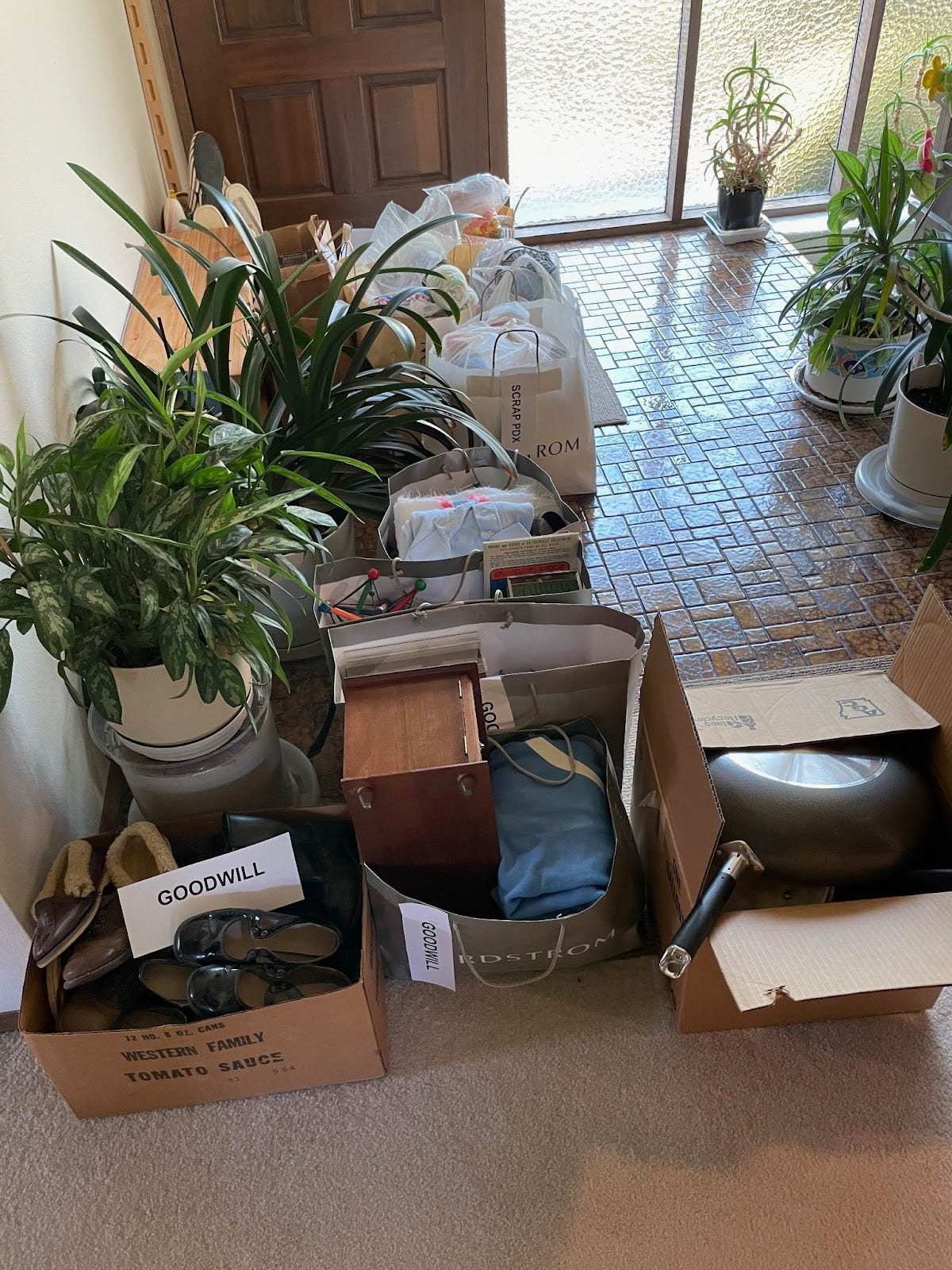 Bags and boxes of items to discard