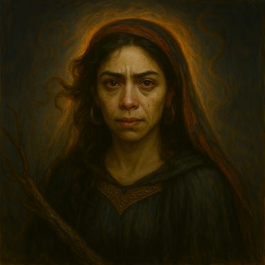 Illusion of the Vistani rogue Eliza with visual palette resembling Rosa Salazar without referencing the actress directly