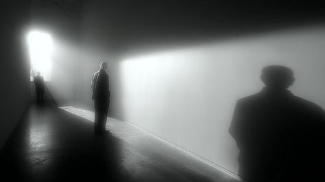 A six-image gallery showing close-up studies of Black lips in color and black-and-white, some parted as if mid-breath; silhouetted figures standing in architectural spaces divided by light and shadow; and abstract, glowing cellular forms resembling blood cells. The images move between intimacy and distance, echoing themes of voice, restraint, and survival under observation.