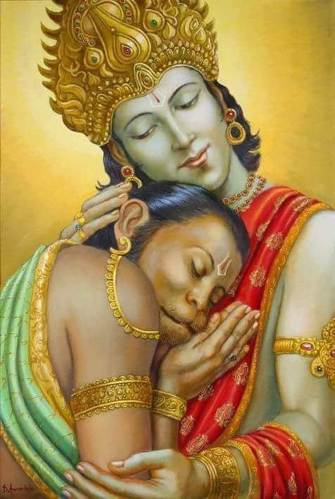 Can you share one picture of Lord Hanuman hugging respectfully Lord Shree  Rama? - Quora