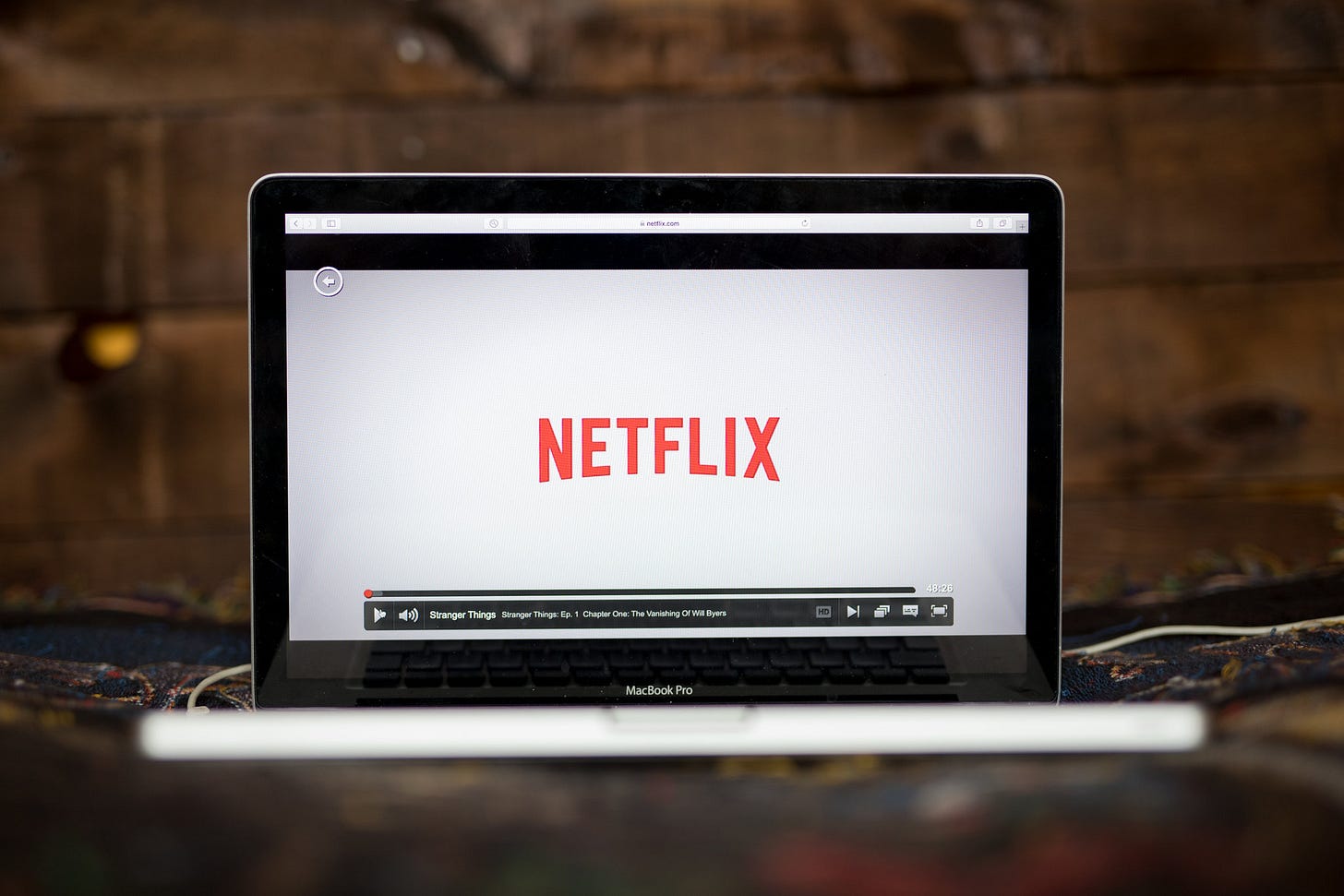Netflix logo on laptop Netflix logo on laptop